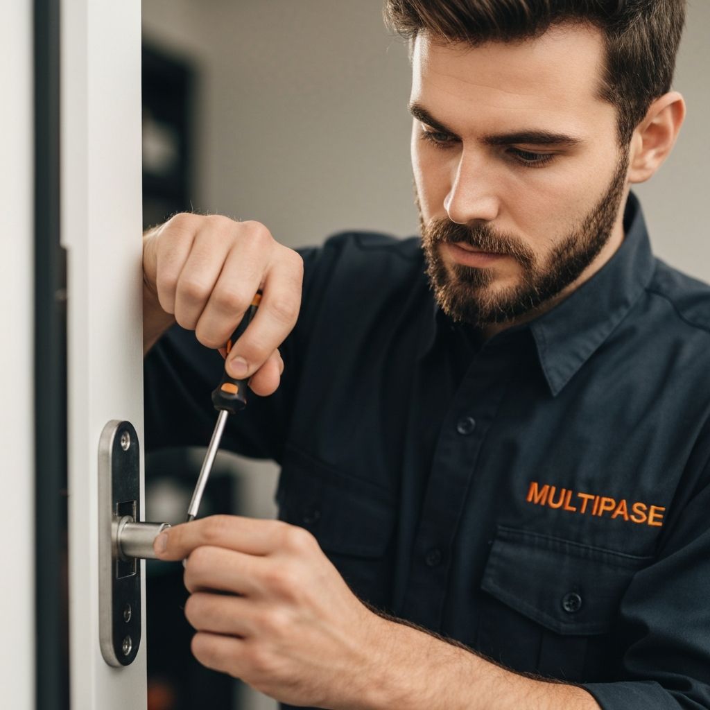 Cerrajero profesional urgente MULTIPASE Murcia técnico uniformado reparando instalando cerradura puerta seguridad destornillador - Apertura puertas urgente 24h cambio instalación bombín cilindro europerfil alta seguridad antibumping antitaladro cerrojos antipalanca SAG Mottura Lince cambiar cerradura inteligente - Keso Abus DormaKaba Yale Tesa FAC - Servicio urgente 24 horas económico rápido Murcia Molina Segura Altorreal La Alcaina Espinardo El Puntal - Pago tarjeta Visa Mastercard Bizum factura IVA - Presupuesto gratis