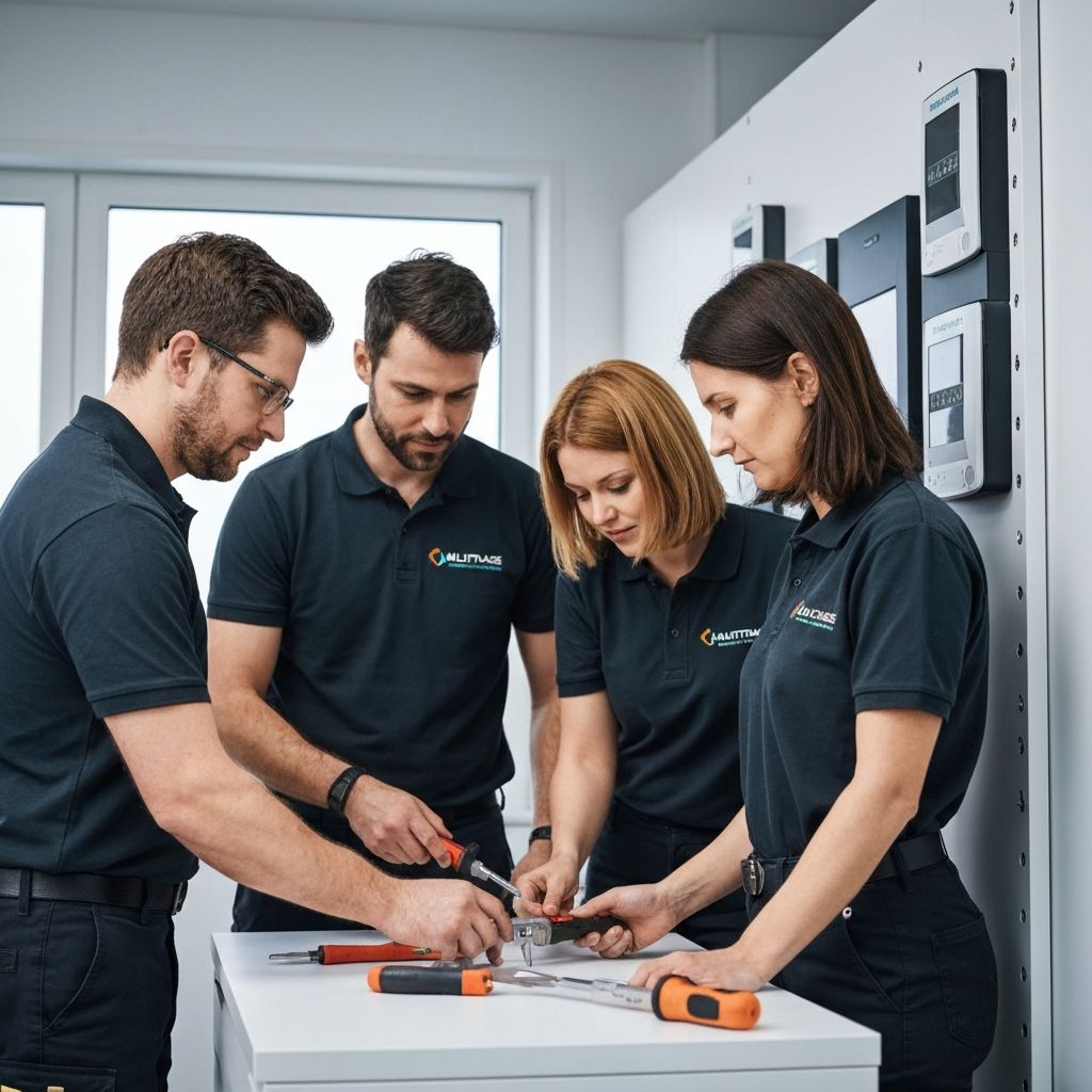 Equipo cerrajeros MULTIPASE uniformados logo trabajando instalando seguridad - Técnicos certificados especialistas apertura puertas urgente cambio instalación bombines cilindros europerfil cerrojos antipalanca cerraduras inteligentes - Keso Abus Yale Tesa FAC SAG Mottura Lince Dierre - Servicio 24h urgente Murcia Molina Segura Altorreal La Alcaina Espinardo El Puntal - Pago tarjeta Bizum factura IVA